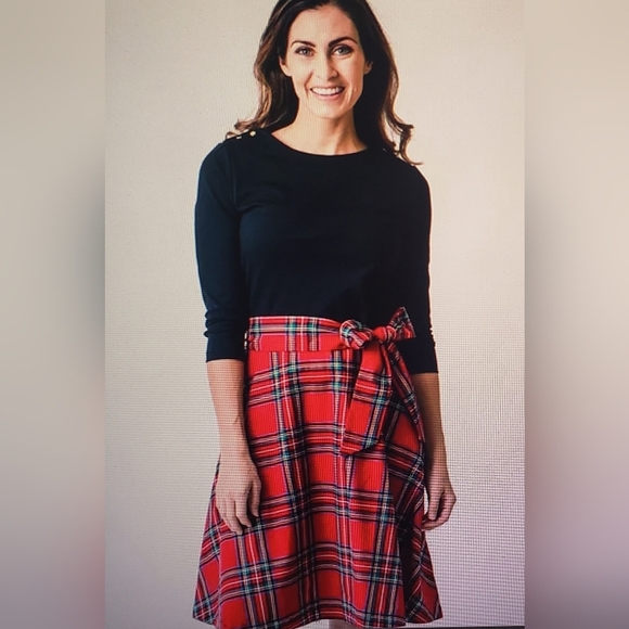 Hope & Henry Red & Black 3/4th Sleeve Organic Cotton Blend Skater Dress Sz 2 - Picture 1 of 11